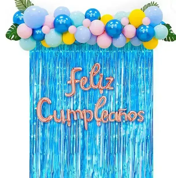 Set super guirnalda globo FC hojas con cortina azul 44 pcs amarillo/ azul/ celeste/ rosa