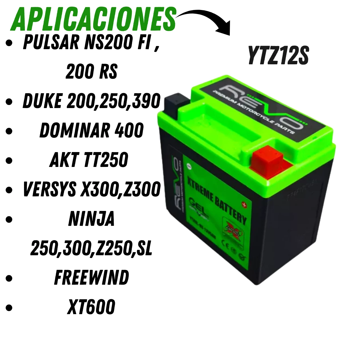 Bateria Revo gel ytz12s motos Pulsar dominar ktm respuestos  4