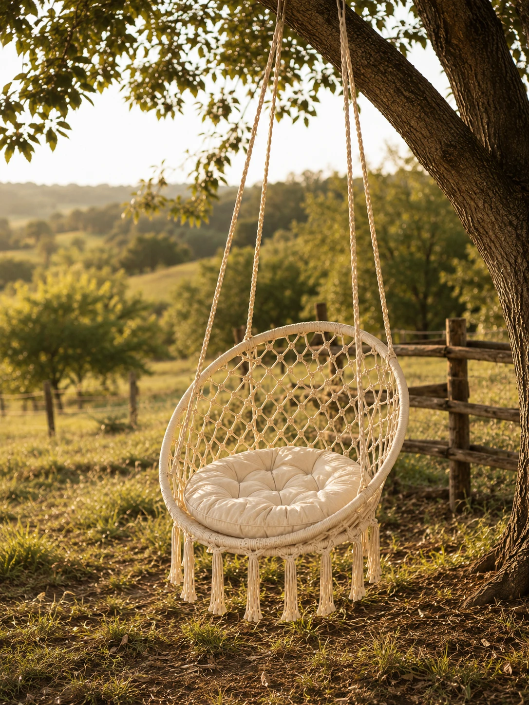 Silla Colgante Boho Beige ✨  🪢 Algodón trenzado y estructura de acero 3