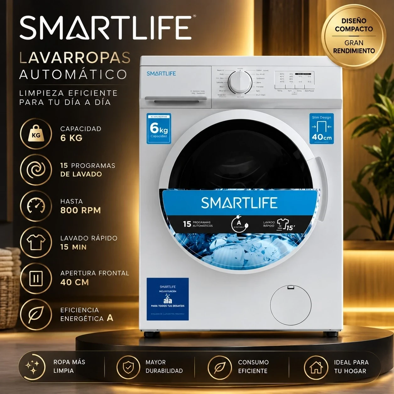 LAVARROPAS SMARTLIFE 6 KILOS BLANCO CONSULTAR DISPONIBILIDAD CON EL VENDEDOR 