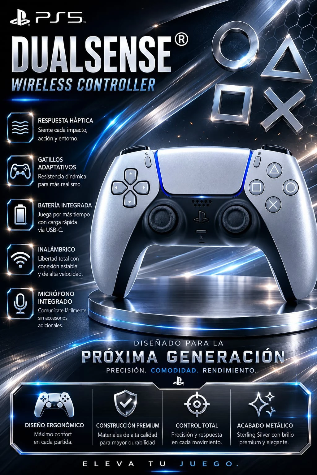Joystick Inalámbrico Dualsense Ps5 Sterling Silver