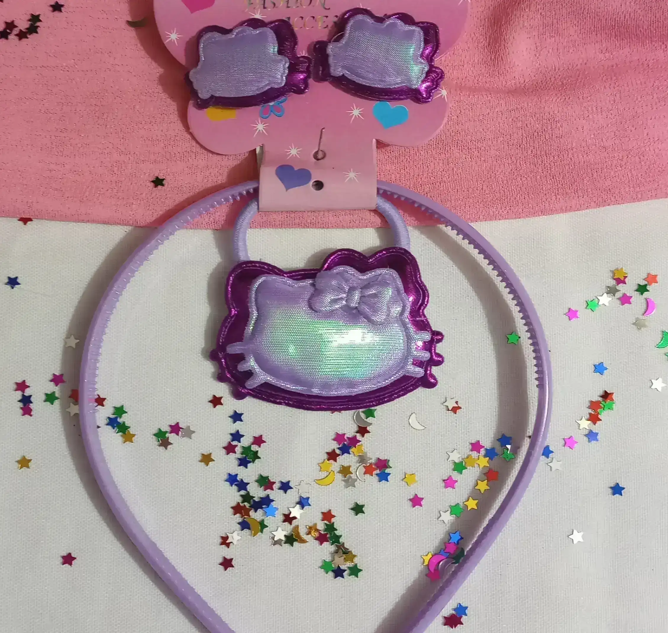 Combo:vincha + tres colitas Kitty 