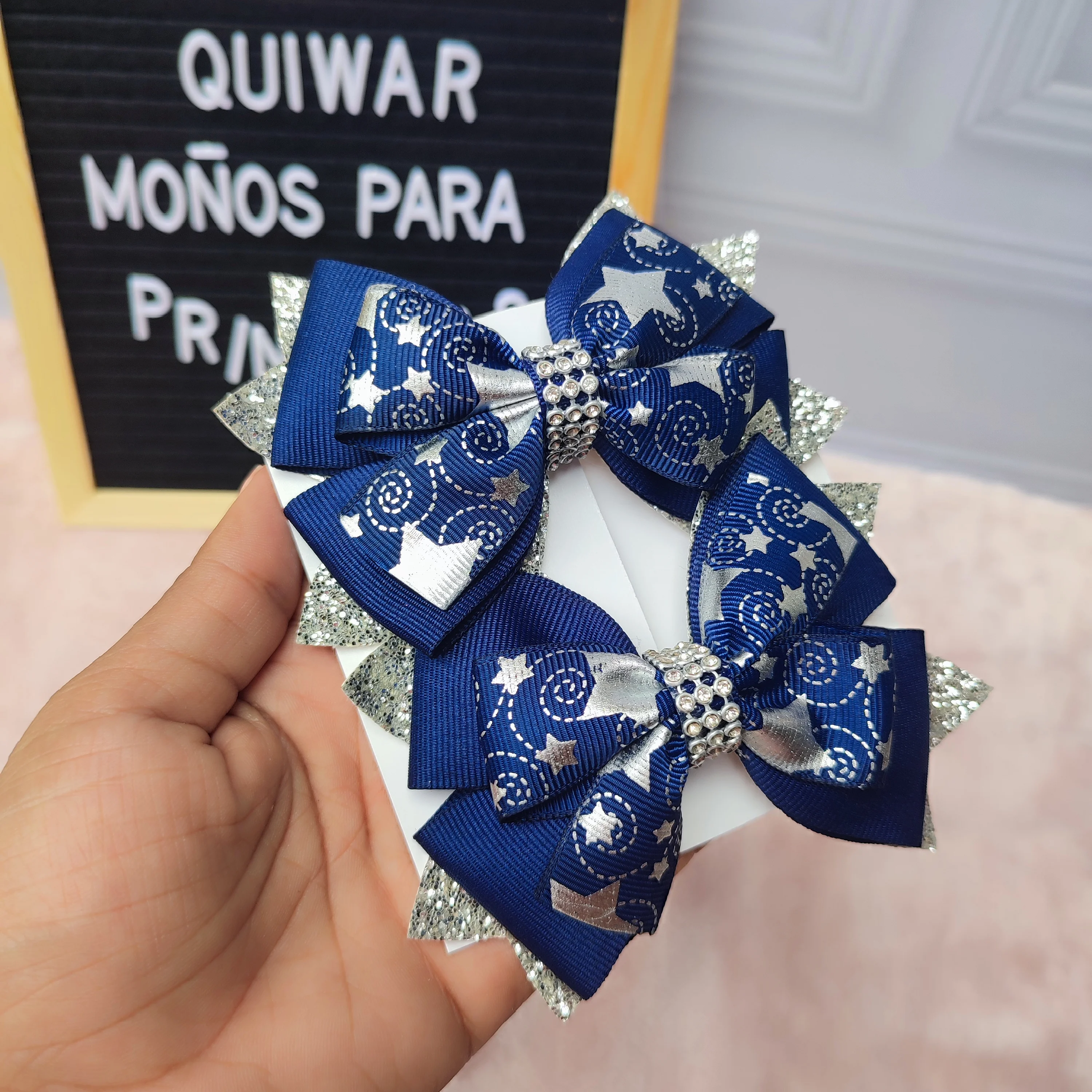 Par Lazo Willow Azul y Plateado con Estrellas