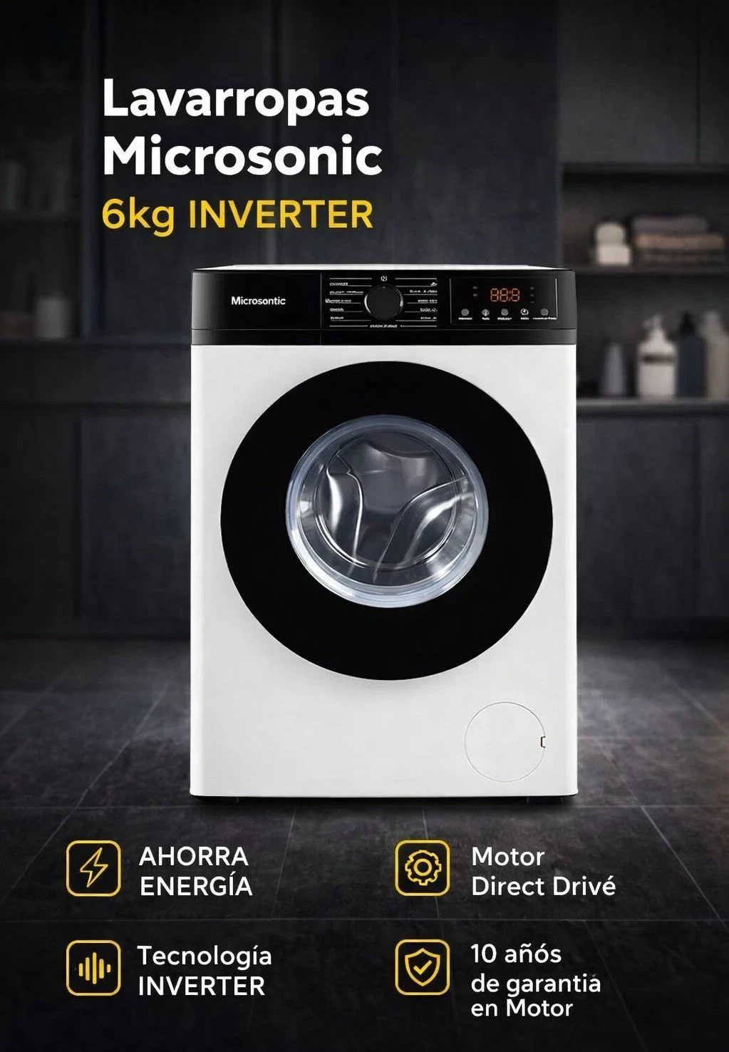 LAVARROPAS MICROSONIC 6KG INVERTER 1200RPM