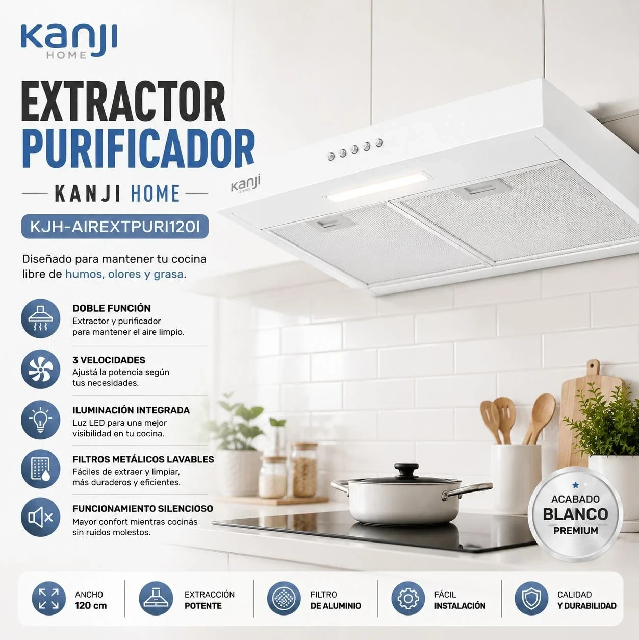 Extractor Purificador Kanji Home KJH-AIREXTPURI120I BLANCO*