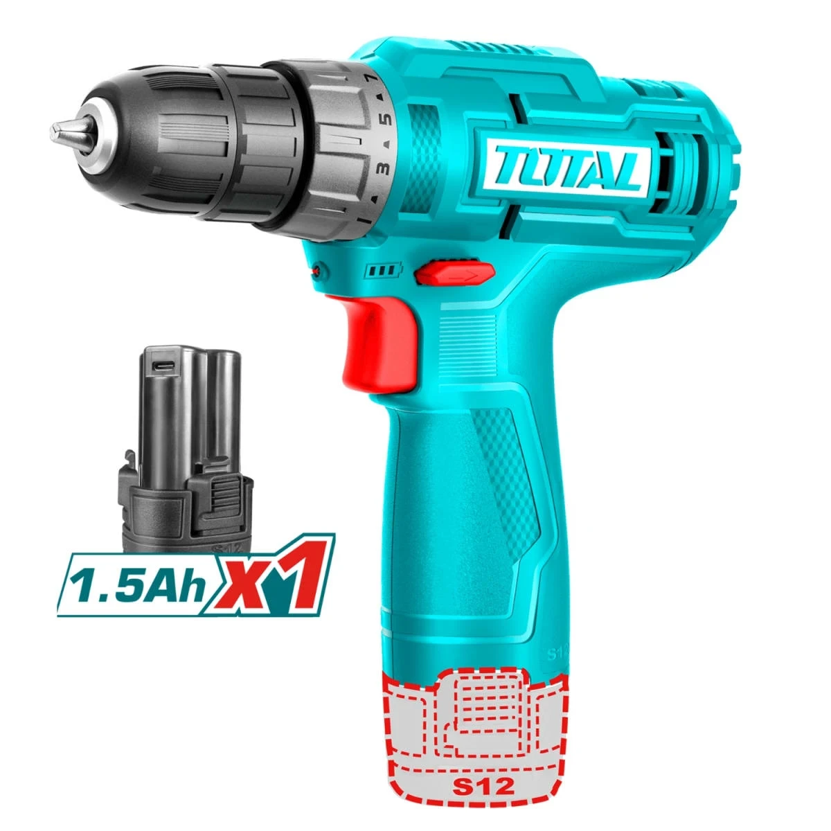 TDLI12428 Taladro atornillador 12v 20nm + batería tipo c total SKU:  4