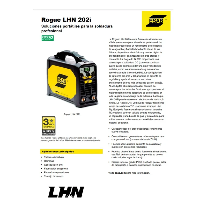 Soldadora Inverter Esab Conarco Lhn 202i Máquina Soldar 200a Negro/amarillo 4