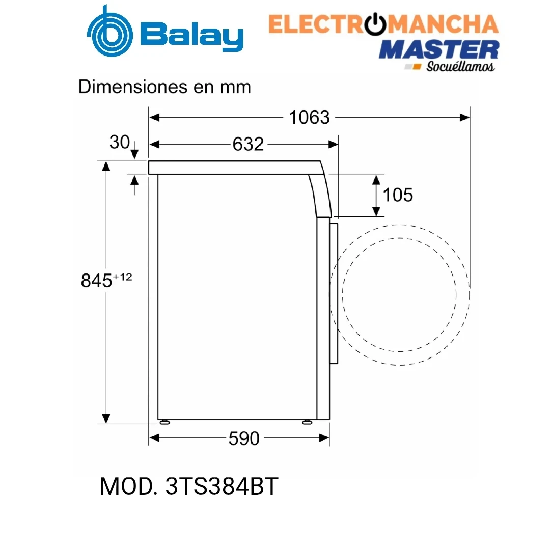 LAVADORA BALAY 3TS384BT 8 KILOS 1400 RPM CLASE A 4