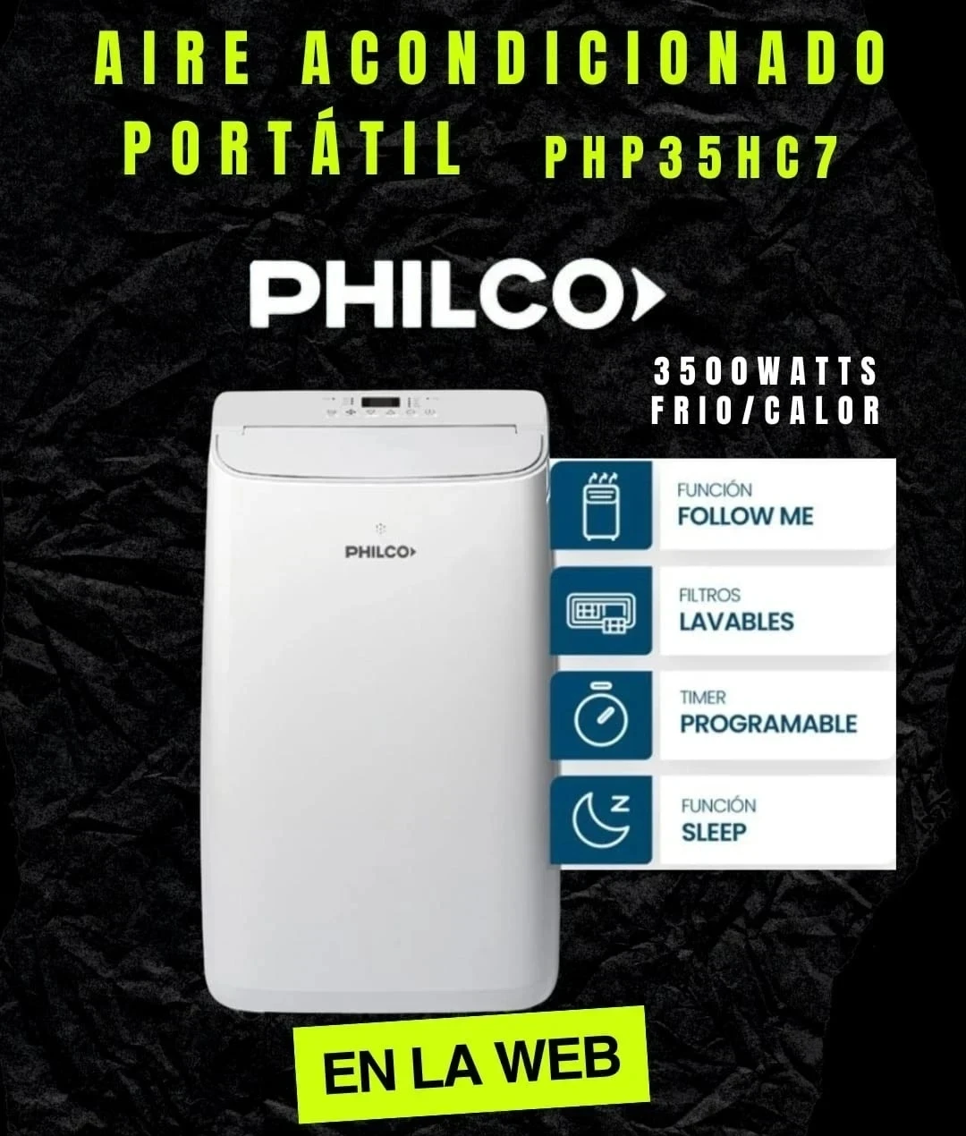 AIRE ACONDICIONADO PORTÁTIL PHILCO 3500W