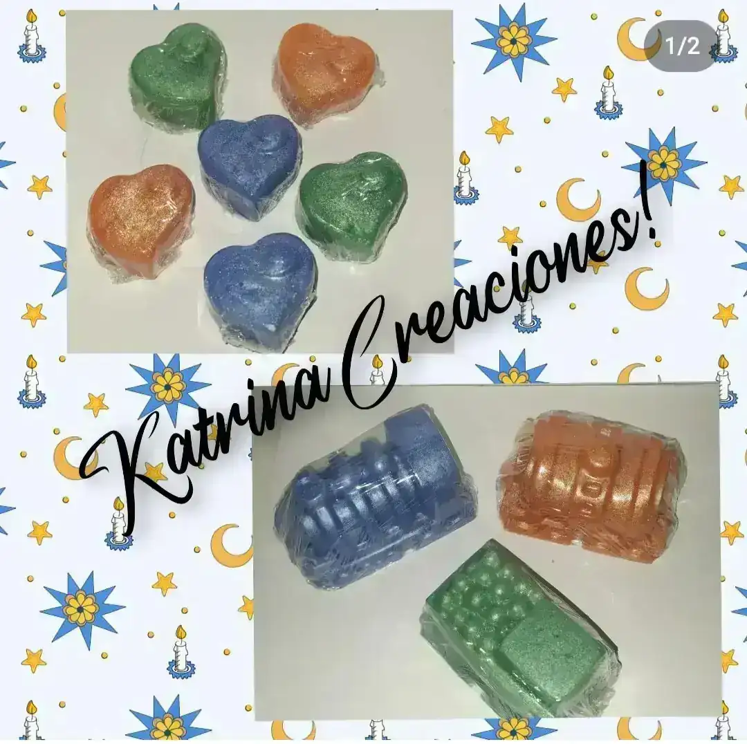 Jabones souveniles infantiles, trenes y corazones.Leer.