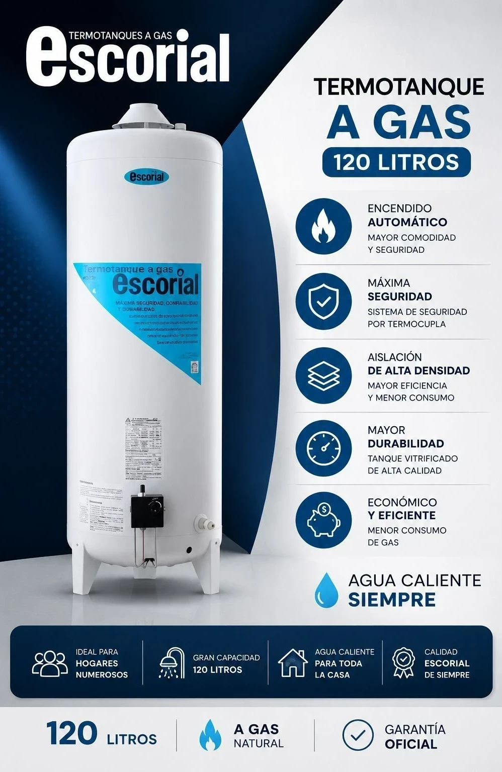 TERMOTANQUE ESCORIAL MULTIGAS 120L