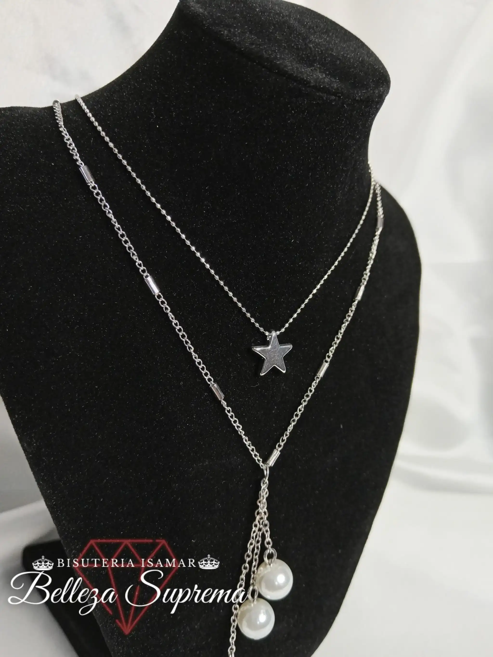 COLLAR DOBLE CAÍDA PERLAS Y ESTRELLA 2
