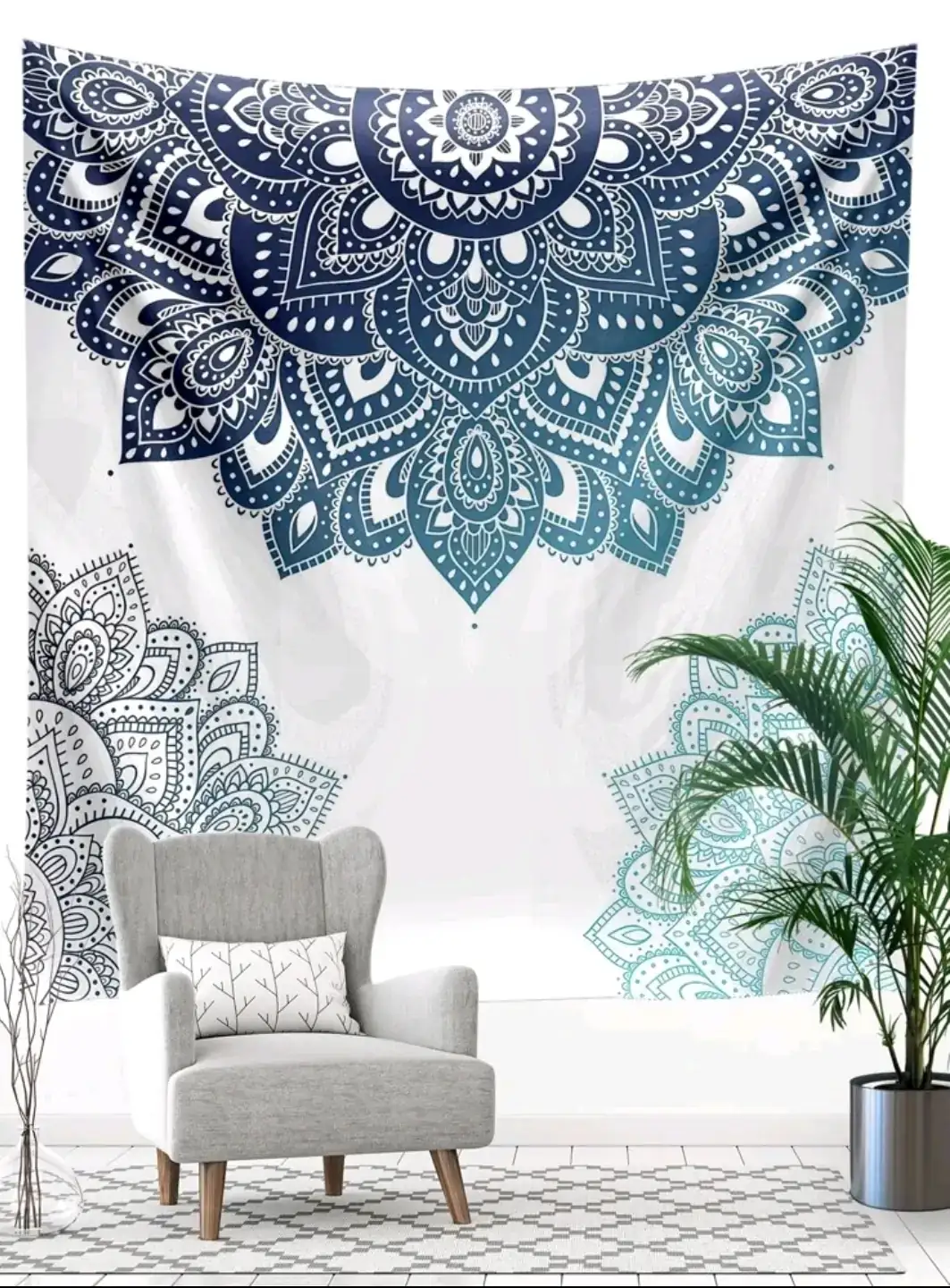 Manta para pared de mandalas azules