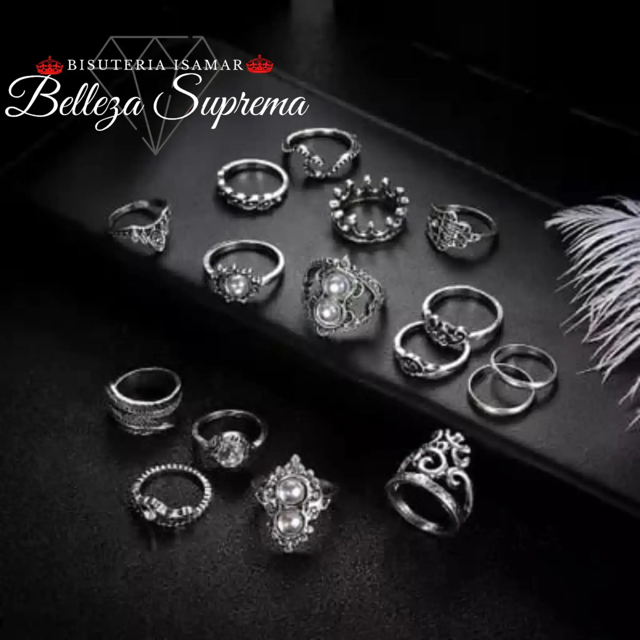 SET DE 16 ANILLOS EN PLATA QUEMADA 4