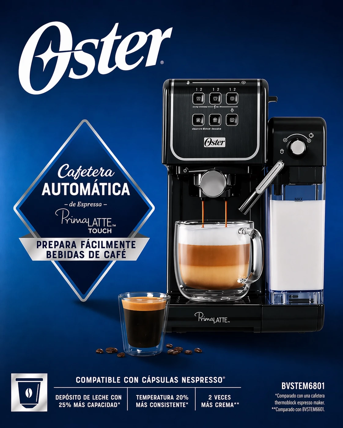 CAFETERA AUTOMATICA OSTER ESPRESSO PRIMA LATTE TOUCH NEGRA