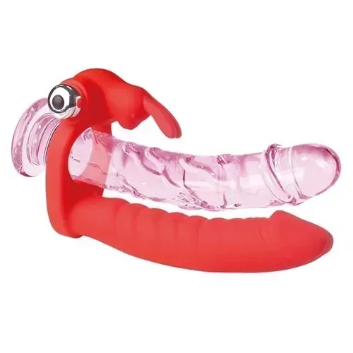 Anillo Doble Penetración Con Vibrador Strap On Rojo