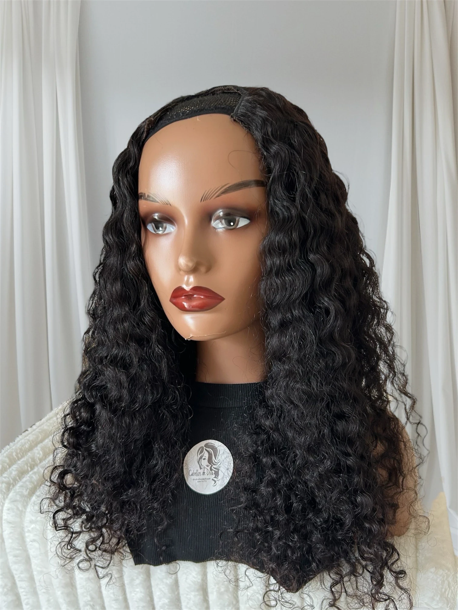 Peluca Rizada en U cabello Humano 24 pulgadas 2