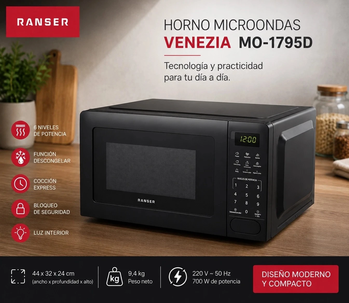 MICROONDAS RANSER 20LTS DIGITAL NEGRO mo-1795db