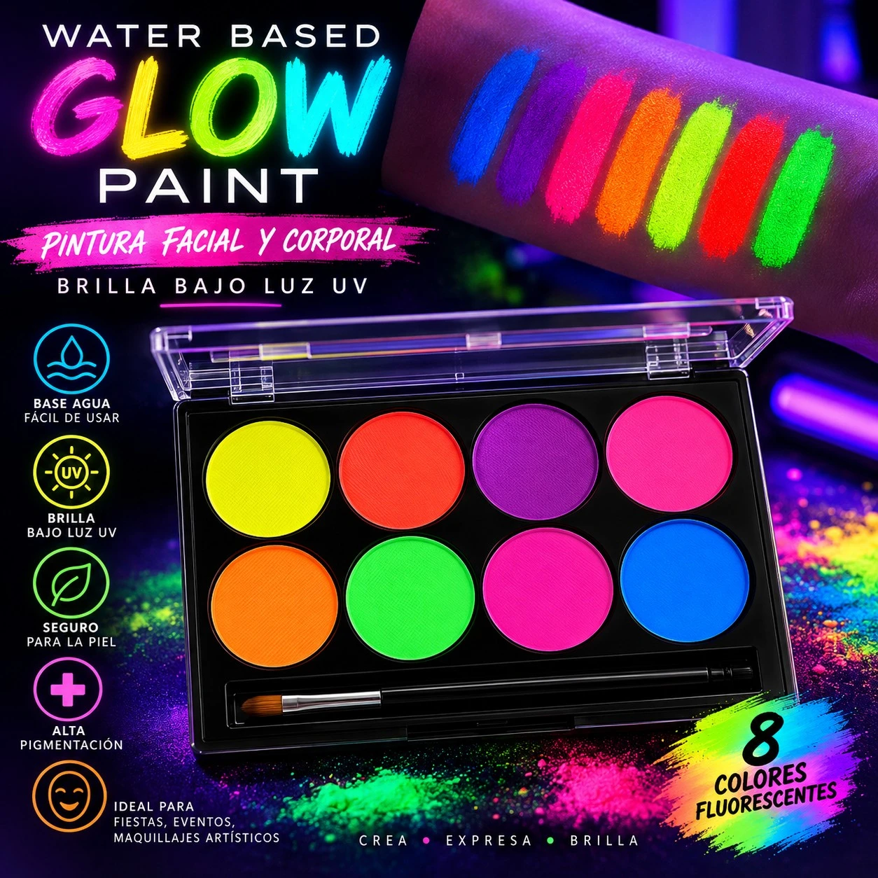 lumera paleta de maquillaje glow paint uv