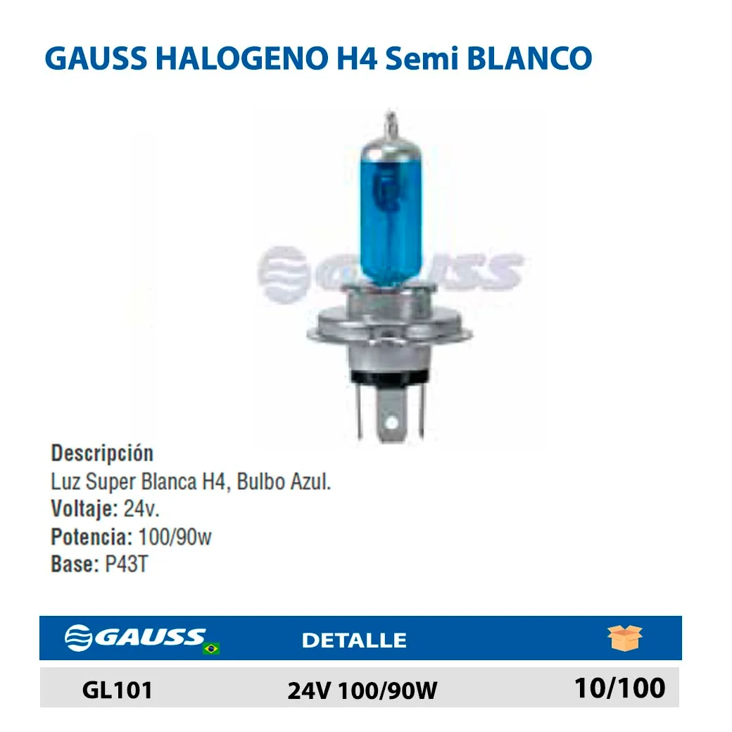 GAUSS HALOGENO H4 Semi BLANCO 24V 100/90W