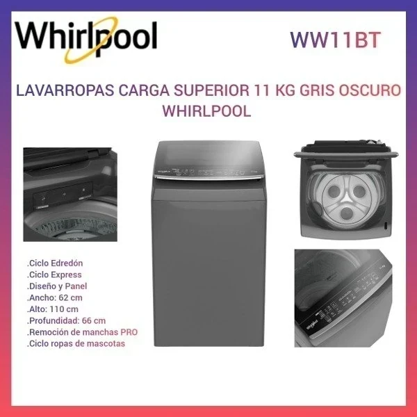 LAVARROPAS WHIRLPOOL SILVER 11KG CARGA SUPERIOR 700RPM ‼️SOLO POR PEDIDOS ‼️ 