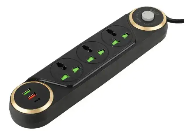 EXTENSION TOMA CORRIENTE 3 PUERTOS Y 4 USB ( 1 TYPE -C )