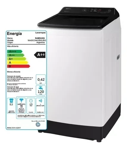 Lavarropas SAMSUNG 8,5kg Inventer C/Sup. WA85C5441BWUBG 5