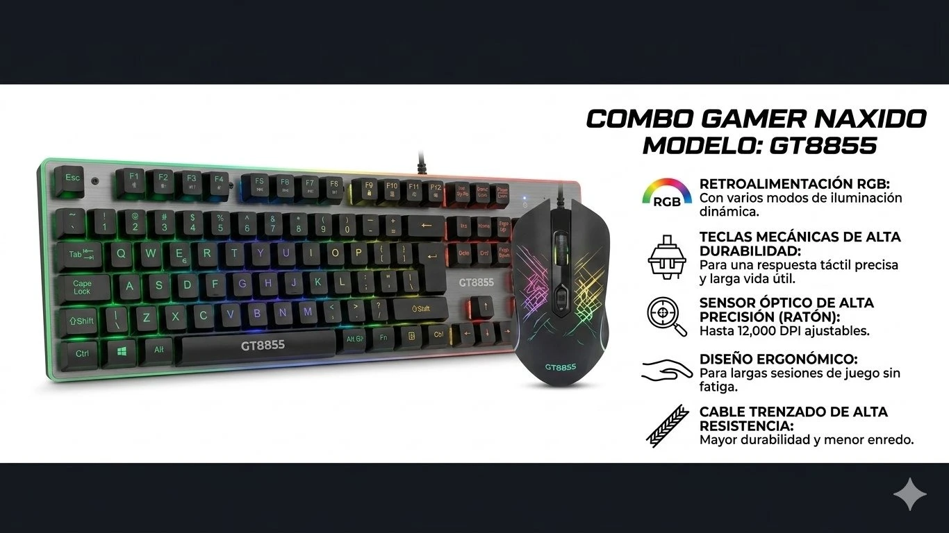 KIT GAMER (NAXIDO) TECLADO Y MOUSE  RGB  7200dpi Gt8855 2