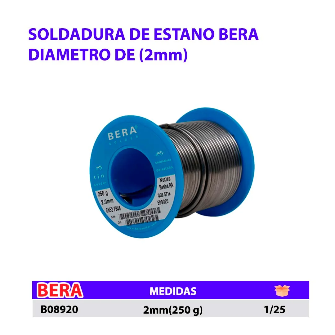 SOLDADURA DE ESTAÑO BERA DIA: 2.0 mm 250 G