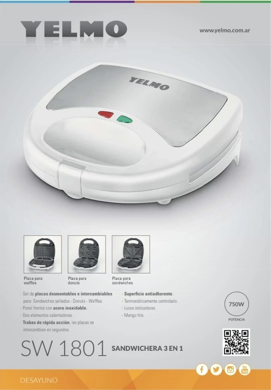 SANDWICHERA ELECTRICA YELMO 3 EN 1 