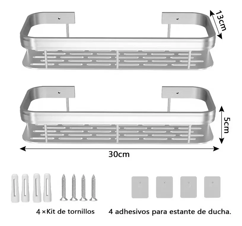 Set X2 Repisas Baño Adhesivo Organizador De Ducha Color PLATA 3