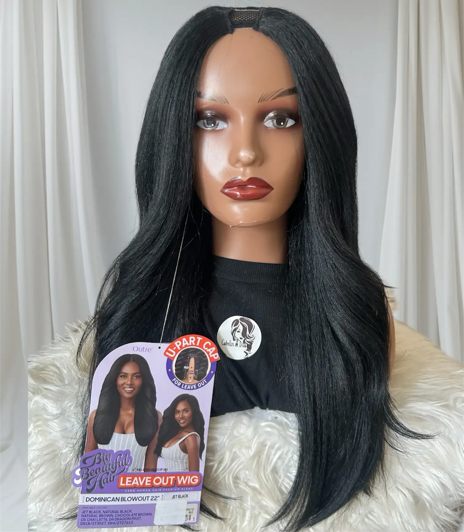 Peluca negra en U semi de cabello yaki 24”