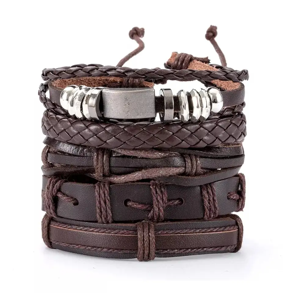 Eif Dock Vinatge-pulsera de cuero multicapa de Metal 2