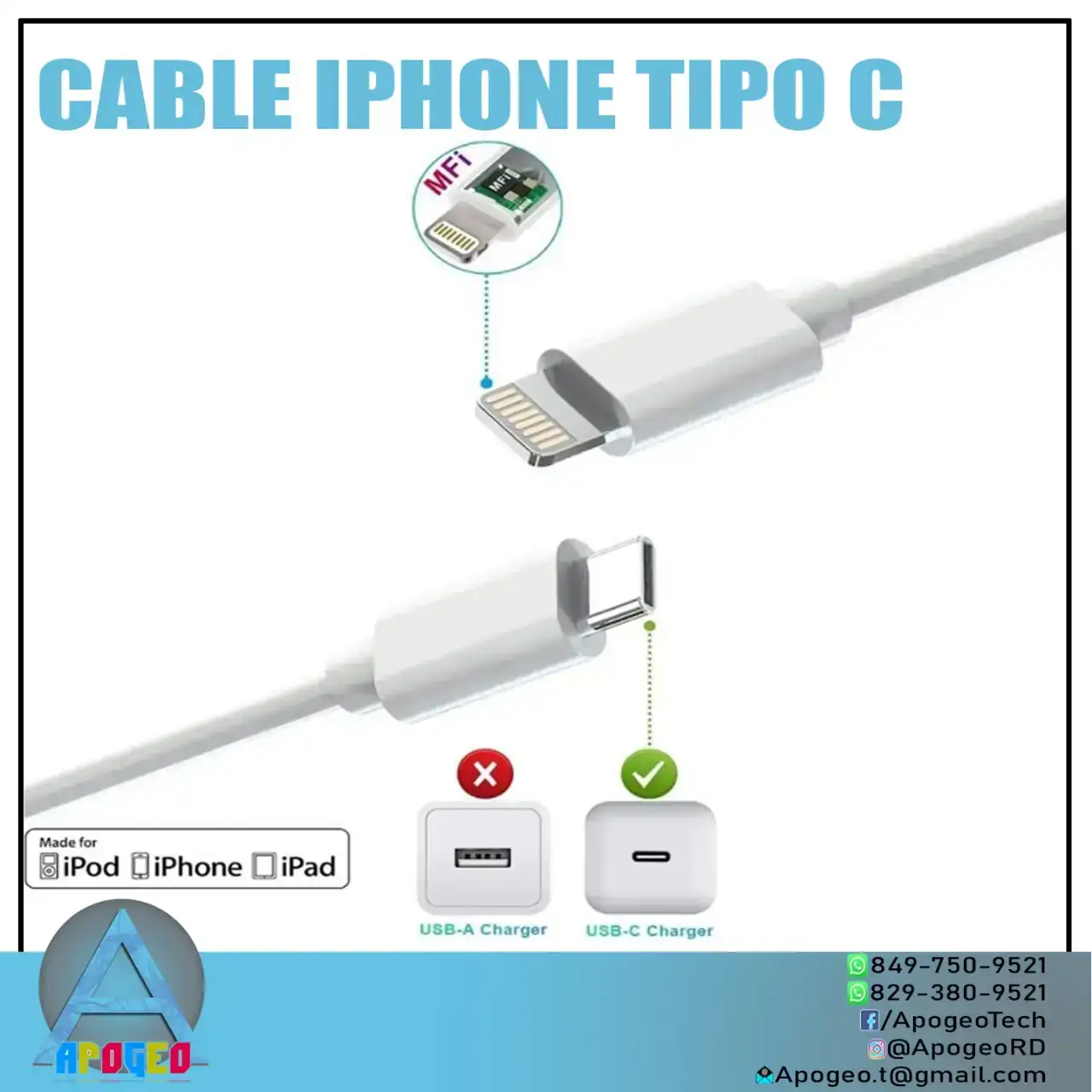 Cable IPhone Tipo C (2 metros) 