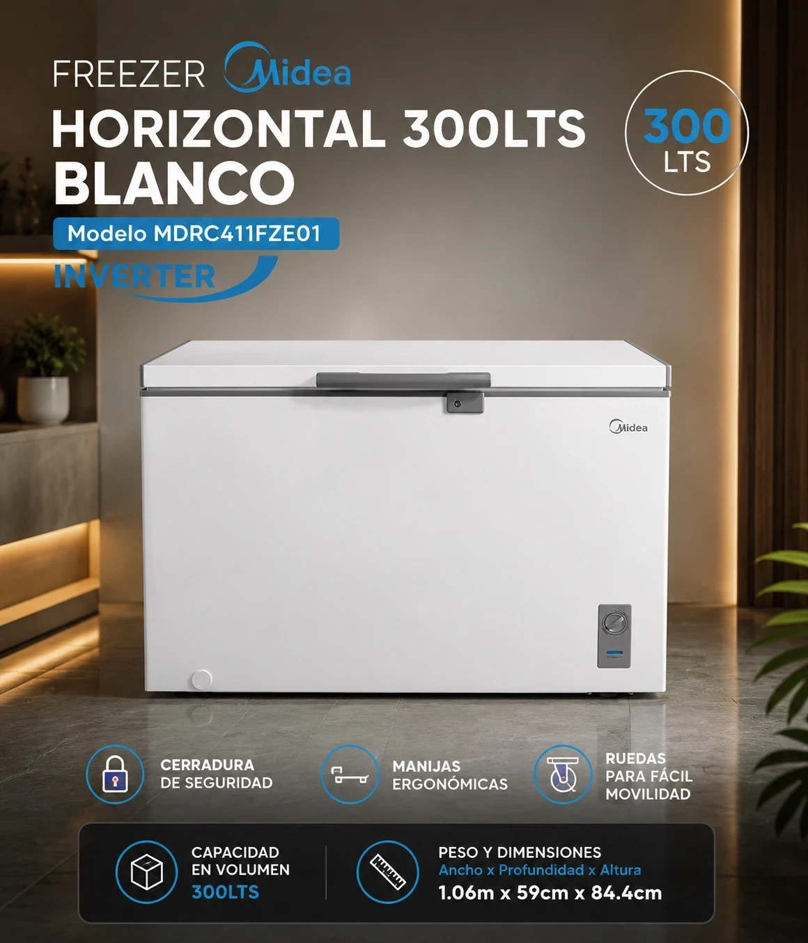 Freez3er HORIZONTAL MIDEA  INVERTER 300LTS BLANCO ‼️SOLO POR PEDIDOS ‼️ 