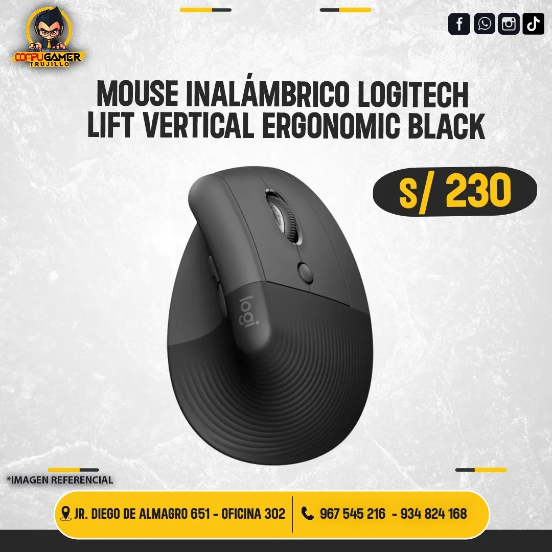 MOUSE INALÁMBRICO LOGITECH LIFT VERTICAL ERGONOMIC BLACK