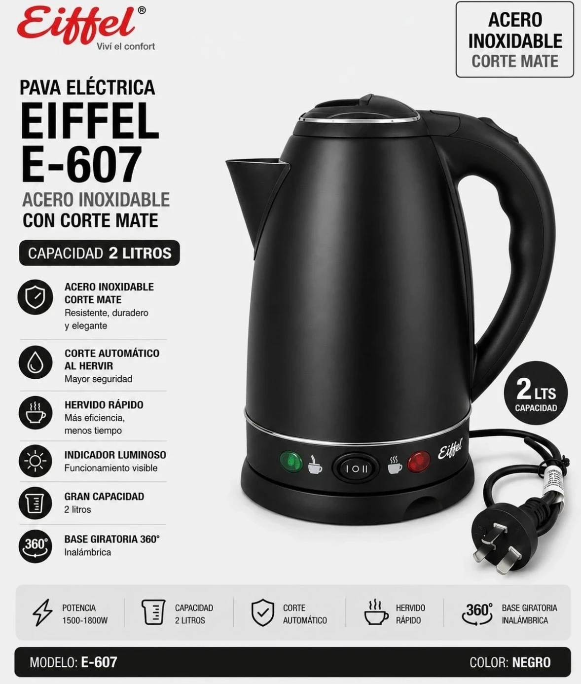 PAVA EIFFEL ACERO INOXIDABLE C/CORTE MATE NEGRA