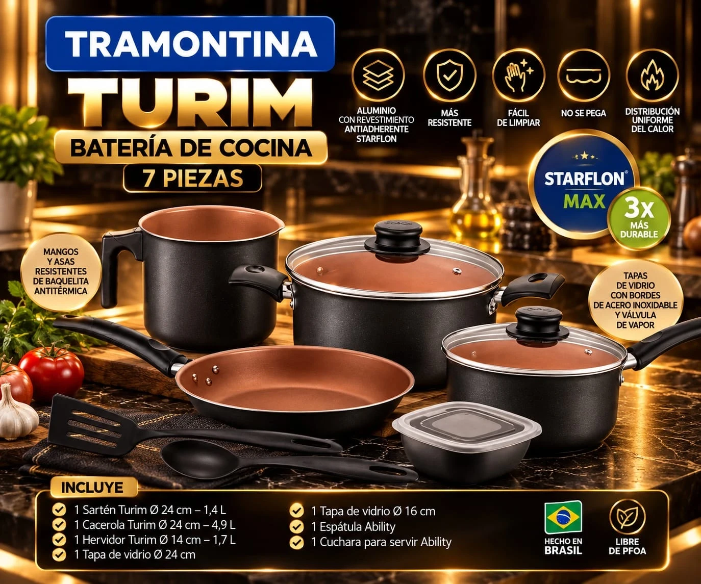 TRAMONTINA TURIM – BATERÍA DE COCINA 7 PIEZAS *CONSULTAR DISPONIBILIDAD CON EL VENDEDOR*