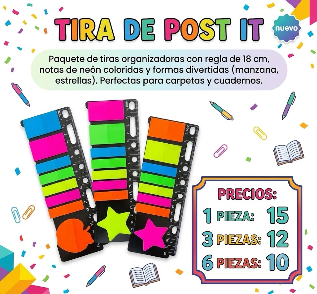 Tira de post it con regla de 18 cm 