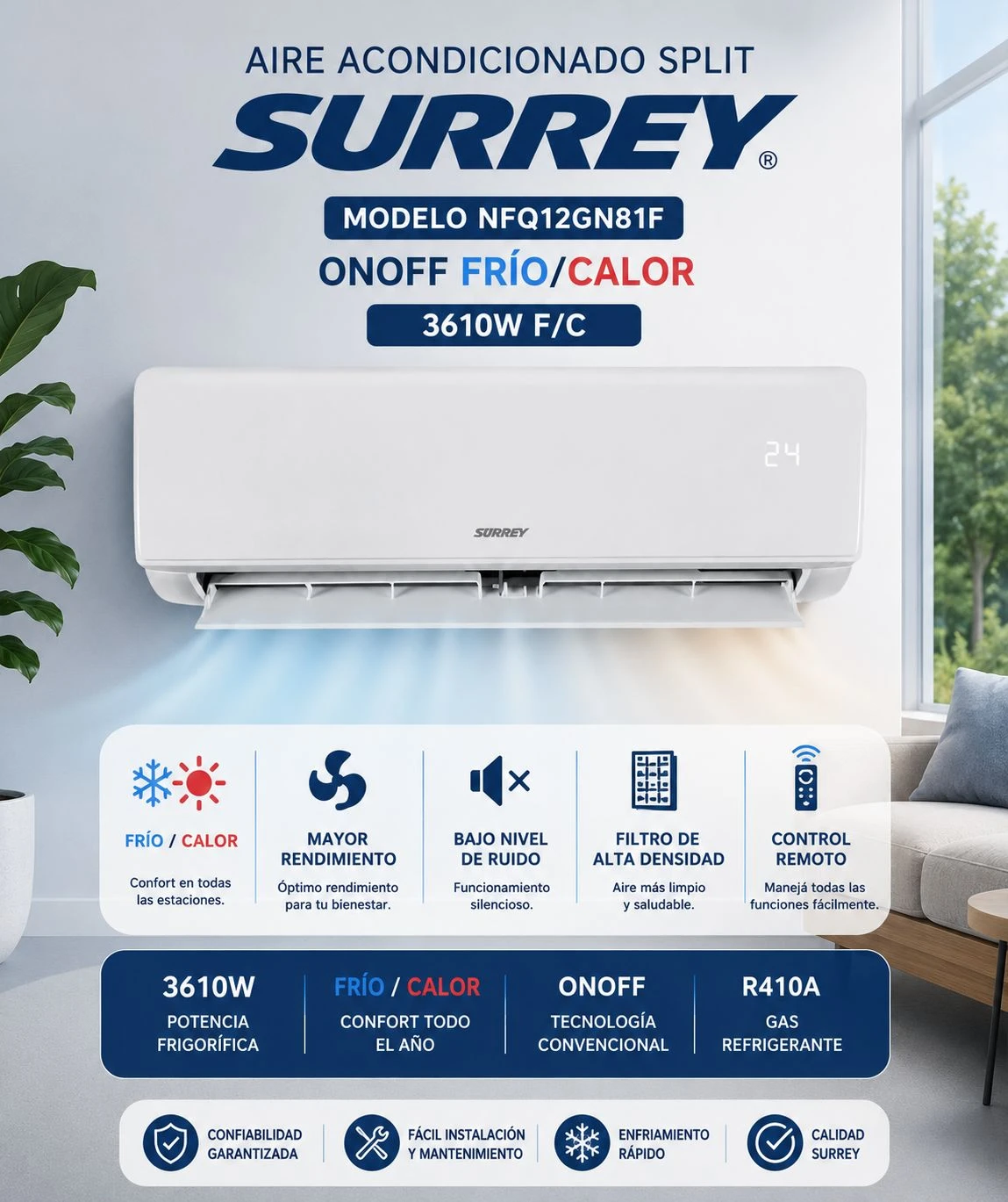AIRE ACONDICIONADO SURREY 3610W FRIO CALOR ON OFF ‼️SOLO POR PEDIDOS‼️