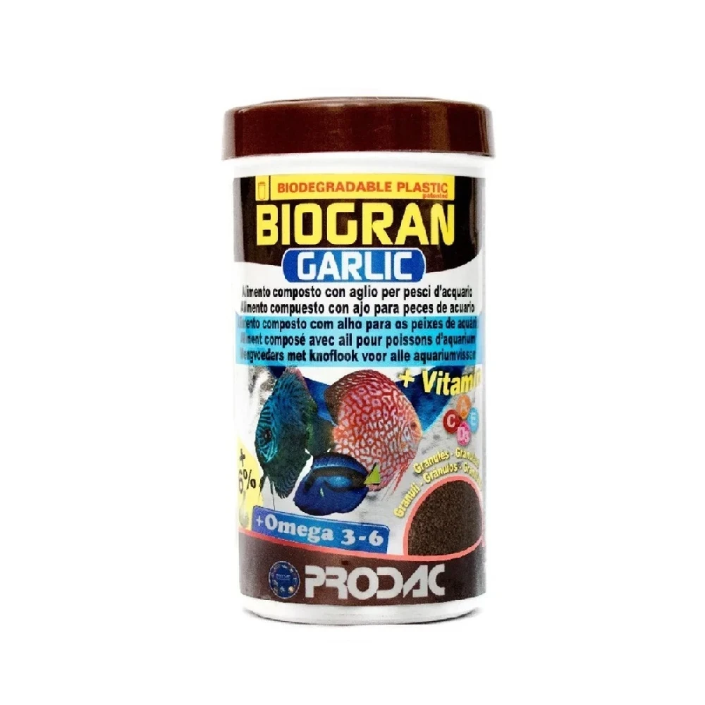 Alimento completo con ajo para peces tropicales - Biogran Garlic PRODAC x 120 grs.