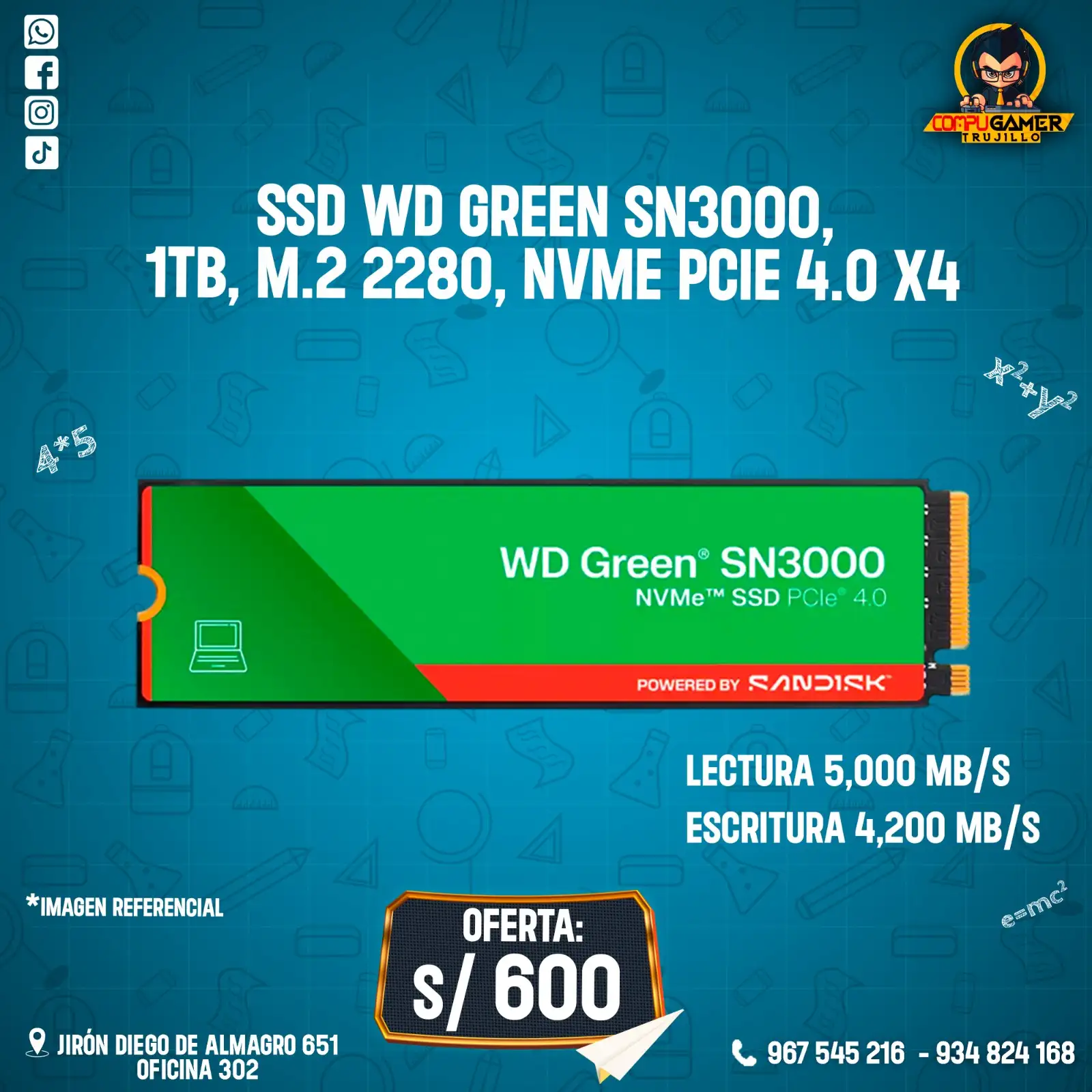 SSD WESTERN DIGITAL GREEN SN3000, 1TB, M.2, 2280, NVME, PCIE 4