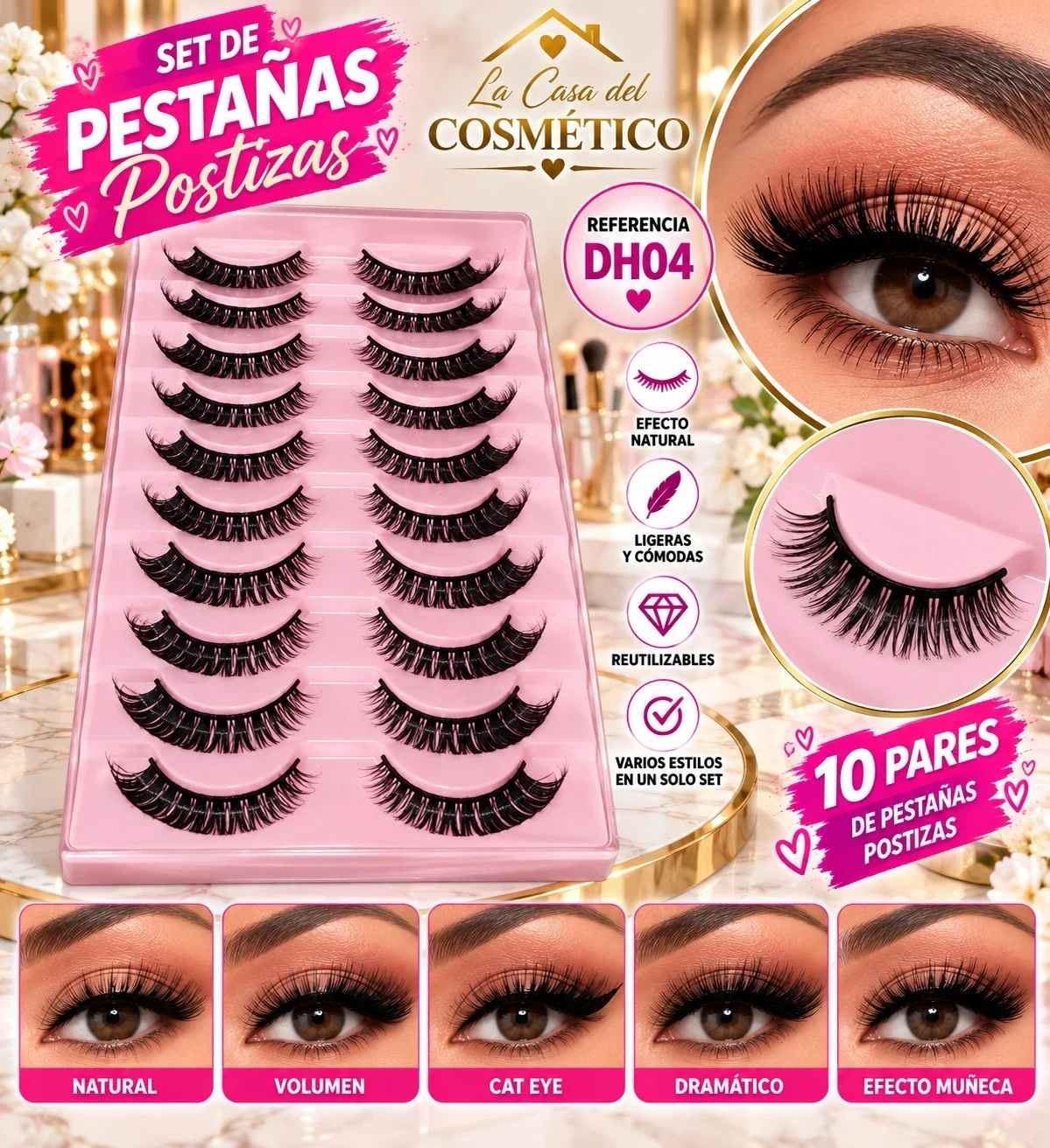 lumera pestañas postizas dh04 x 10 pares