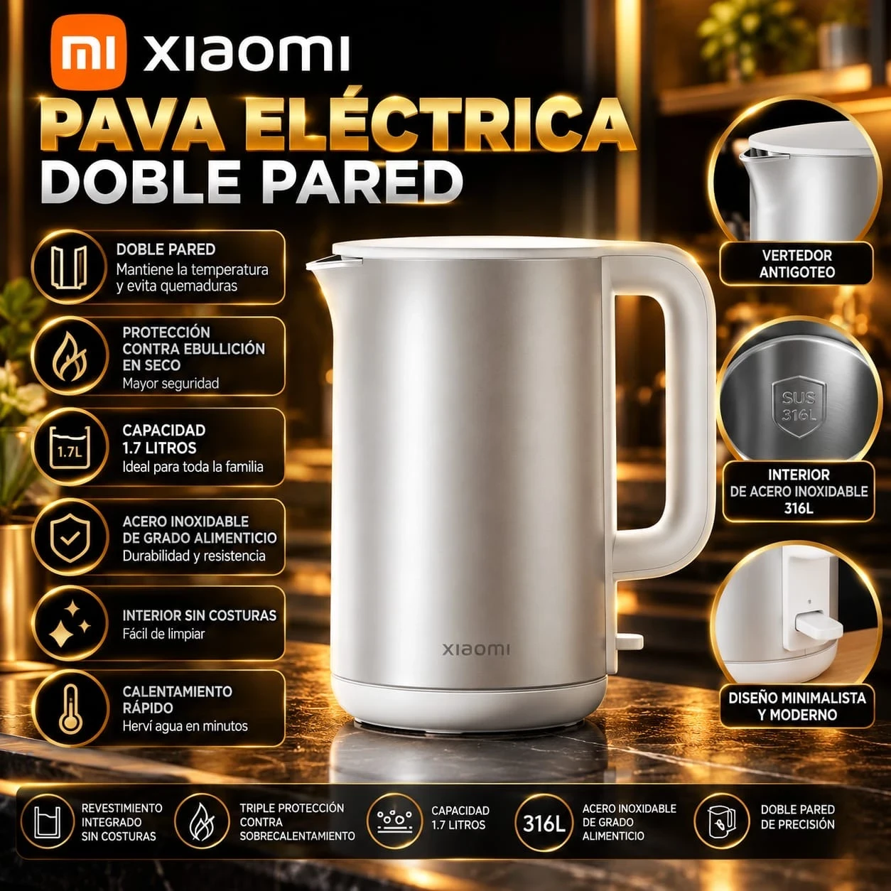 PAVA ELÉCTRICA DOBLE PARED – XIAOMI *CONSULTAR DISPONIBILIDAD CON EL VENDEDOR*