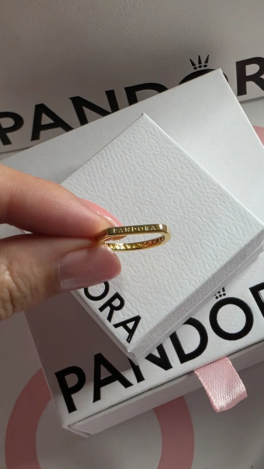 Pandora Logo Bar Stacking Ring, Gold-Plated  3