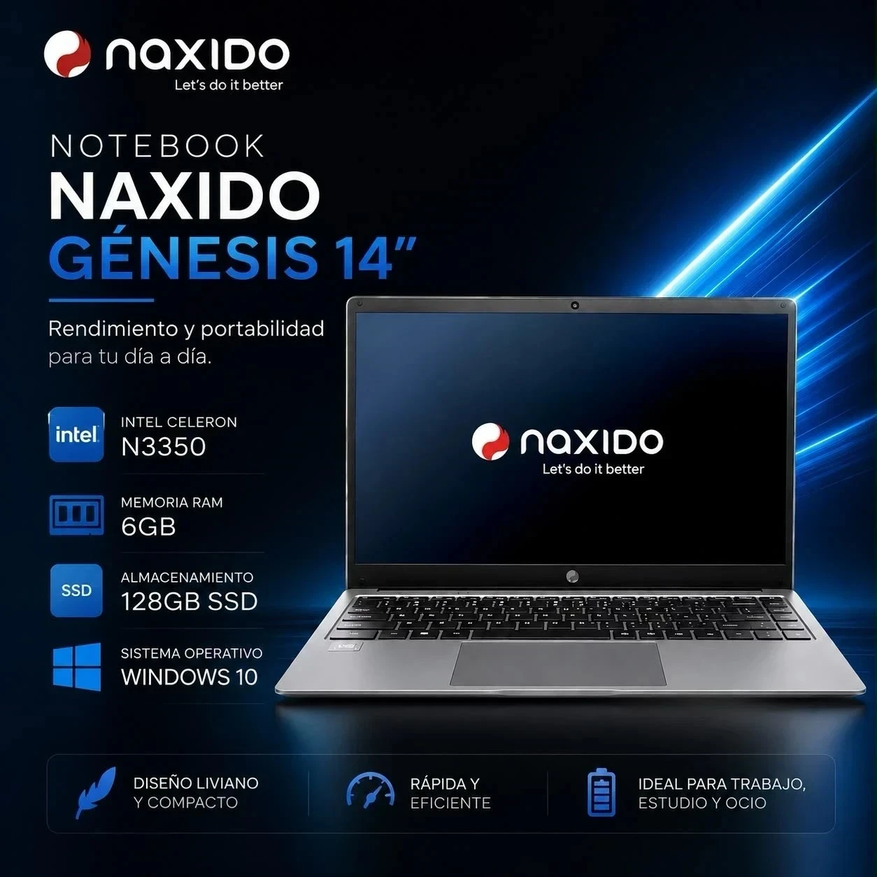  Notebook naxido génesis 14” Intel Celeron N3350 128ssd/6gb ram