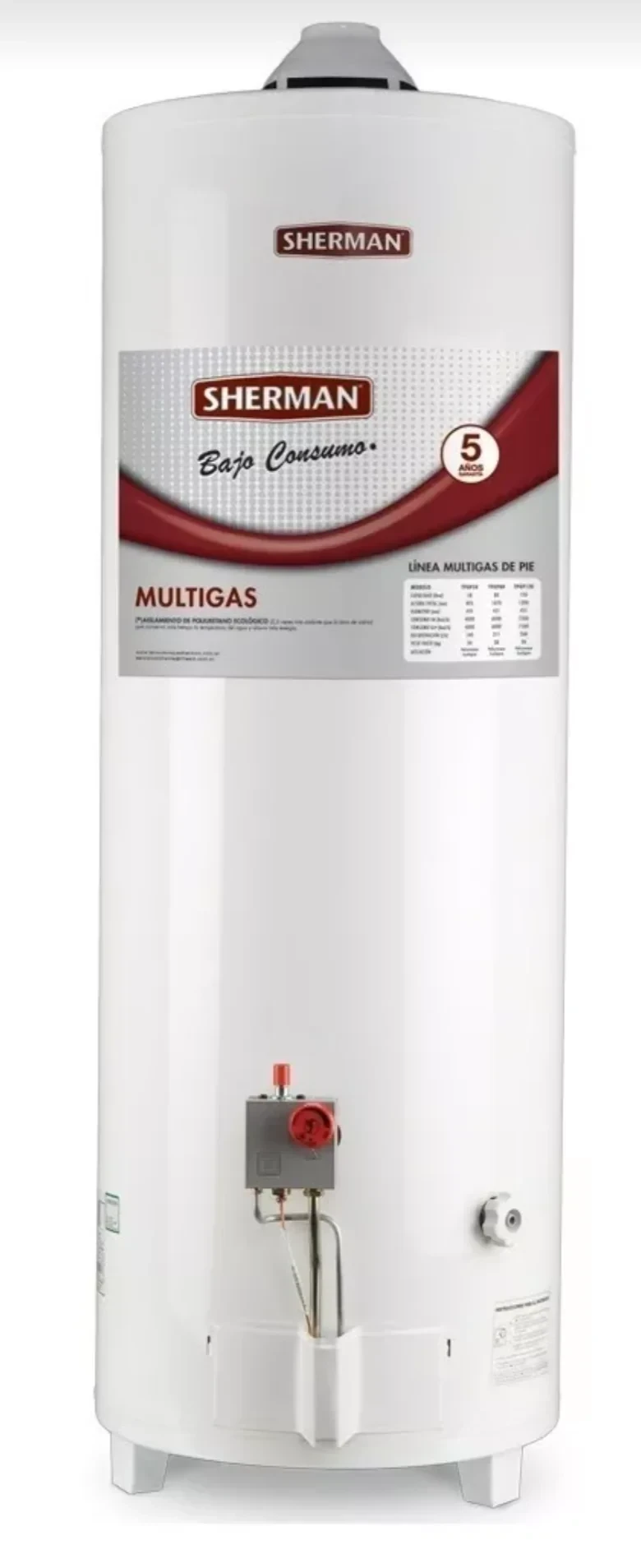 TERMOTANQUE SHERMAN 80LTS MULTIGAS C/SUPERIOR