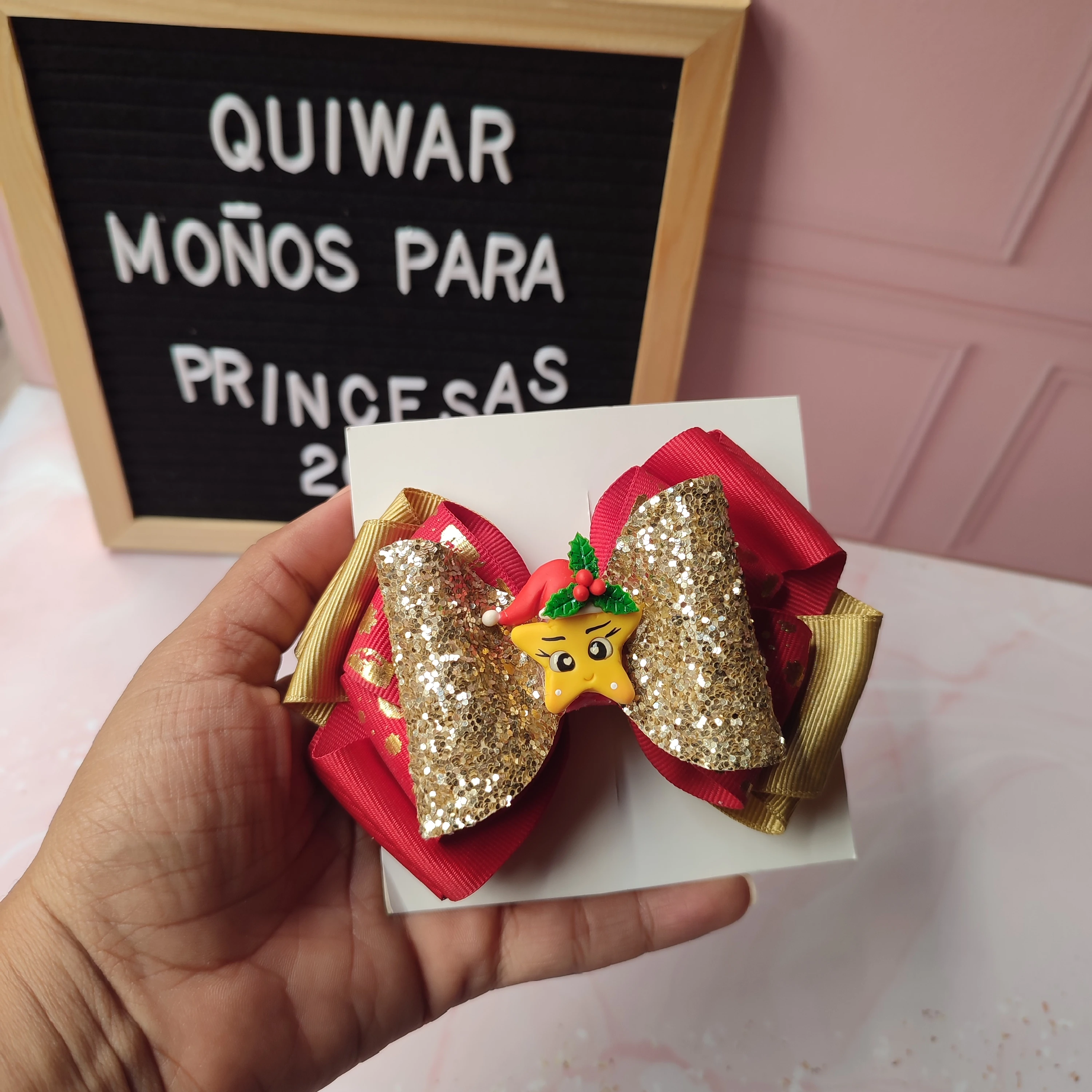Lazo Rojo Navidad con dorado centro estrella 
