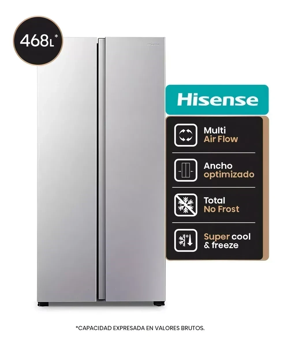 Heladera Side By Side Hisense  No Frost 468 L Acero Inoxidable