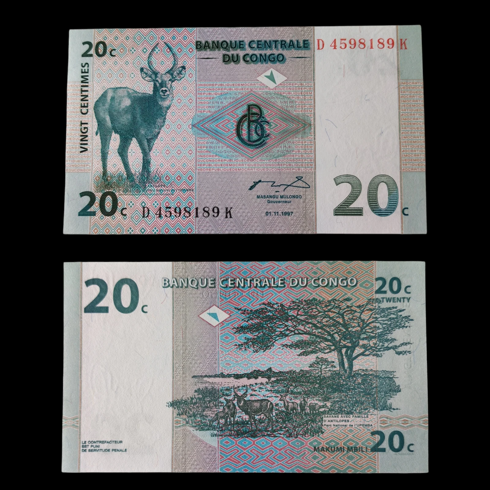 ° Congo 20 centavos UNC